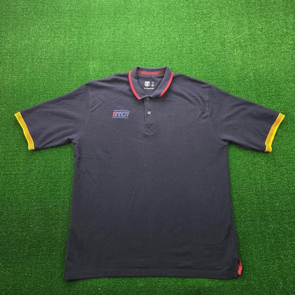 FC Barcelona Barca Polo Mens‎ 3XL/2XL Blue Senyera Stripe Sleeve Soccer Shirt